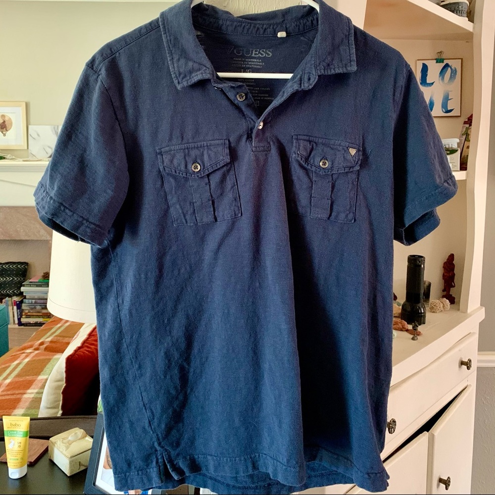Guess Navy Blue Polo Sz Large